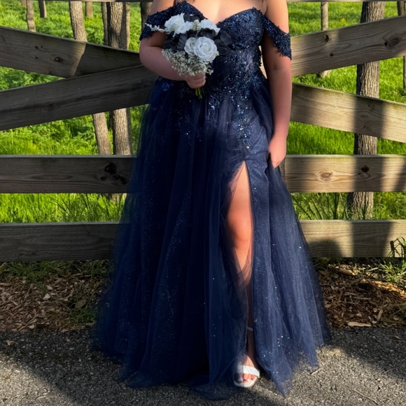 Prom Dress- Off Shoulder A-line Slit Gown by Ladivine (KV1126) - Picture 1 of 9